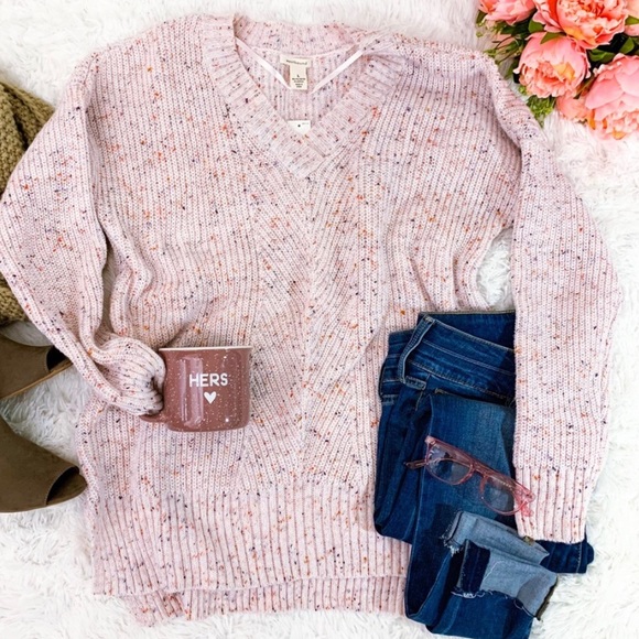 WESTBOUND COTTON CANDY V NECK HI LO SWEATER - Picture 1 of 4